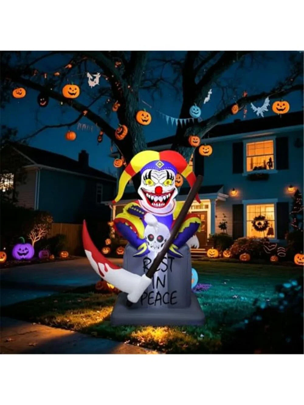 Lulu Home 6FT Halloween Inflatable Tombstone with Clown, White LED Lighted